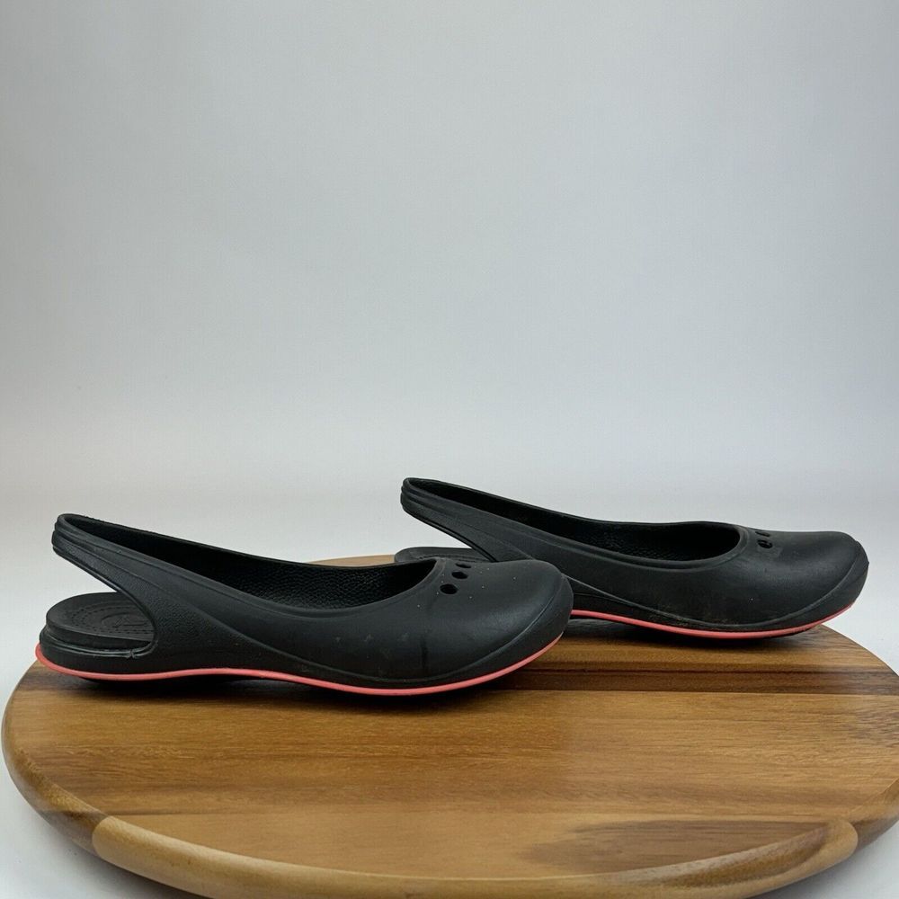 Womens Crocs Tone Skylar Black Red Slingback Mary Jane Ballet Flats Size 9 M GUC